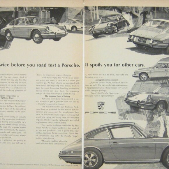 Vintage 1969 Porsche Print Ad 2 Page Think Twice Spoils You for Other Car Sports - Picture 2 of 2